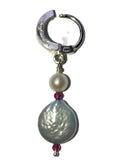 Sterling Silver Sleeper Navel Ring with a Double Freshwater Pearl Pendant Drop Charm in Silver & White