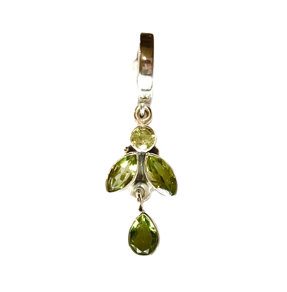 NEW - Sterling Silver Navel Ring with Vivid Peridot Gemstone Drop Charm - By TummyToys