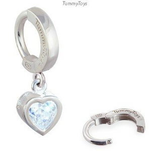 TummyToys Silver CZ Heart Dangle Belly Ring - TummyToys